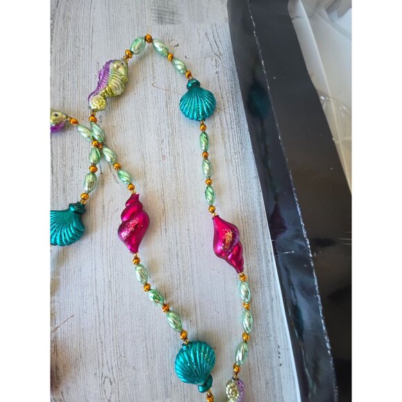 Radko seafoam seahorse shell Garland vintage Xmas glass RARE glitter 72" - Picture 4 of 7